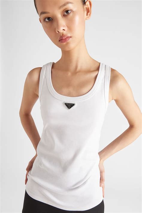 prada white tank top|prada logo tank top.